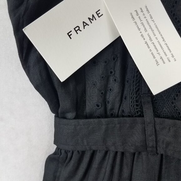 NEW FRAME XS Eyelet Lace Bodice Pant Jumpsuit In Noir Black Pockets $445